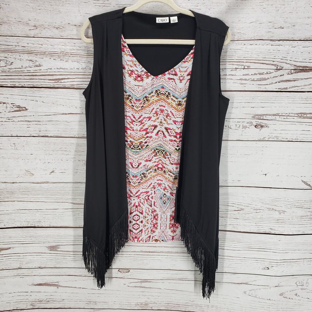 Cato Women's Multicolor Open Front Fringe Top Size Large